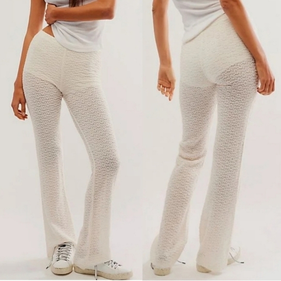 New Free People FP One Ona Lace Flare Pant in Ivory - Picture 1 of 9